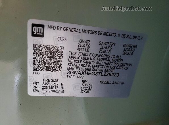 3GNAXHEG8TL229223 2026 CHEVROLET EQUINOX Green Սալոնի 360 աստիճան տեսք