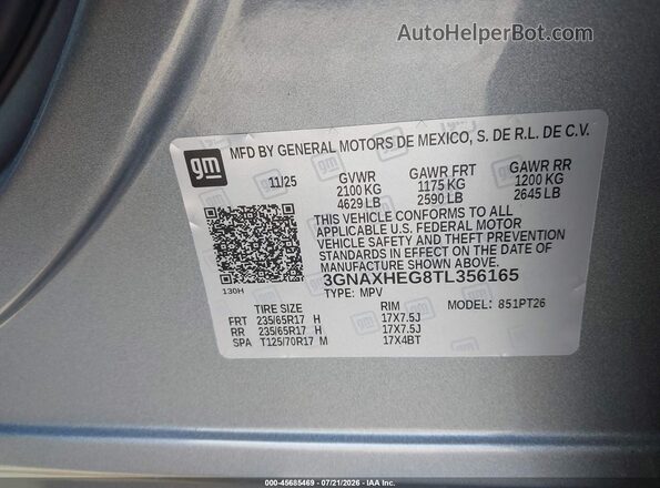 3GNAXHEG8TL356165 2026 CHEVROLET EQUINOX Серый Вид подкапотного пространства