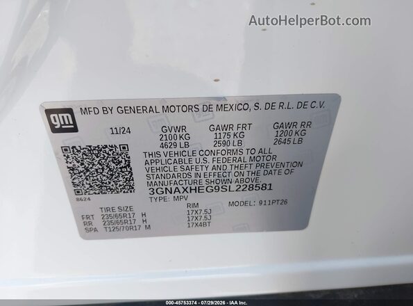3GNAXHEG9SL228581 2025 CHEVROLET EQUINOX Белый Вид подкапотного пространства