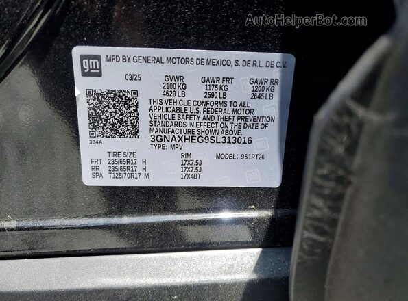 3GNAXHEG9SL313016 2025 CHEVROLET EQUINOX Черный Вид наклейки с VIN-кодом
