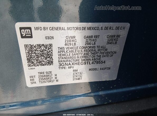 3GNAXHEG9TL479554 2026 CHEVROLET EQUINOX Черный Вид подкапотного пространства