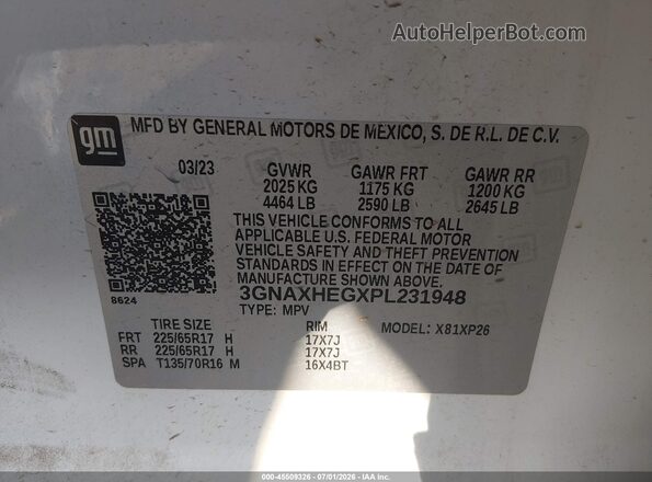 3GNAXHEGXPL231948 2023 CHEVROLET EQUINOX White Widok komory silnika
