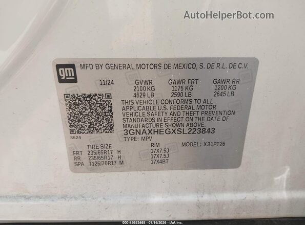 3GNAXHEGXSL223843 2025 CHEVROLET EQUINOX White Вид підкапотного простору