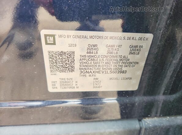 3GNAXHEV1LS603983 2020 CHEVROLET EQUINOX Blue Widok komory silnika