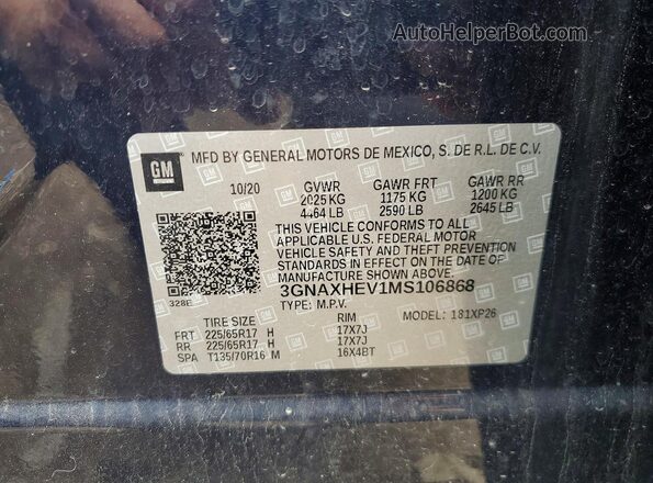 3GNAXHEV1MS106868 2021 CHEVROLET EQUINOX Blue VIN կոդի պիտակի տեսք