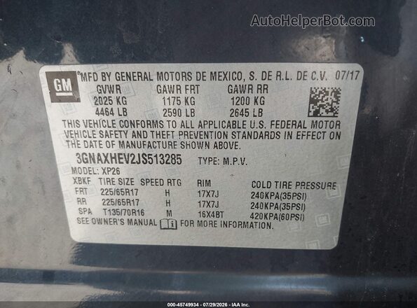 3GNAXHEV2JS513285 2018 CHEVROLET EQUINOX Синий Вид подкапотного пространства
