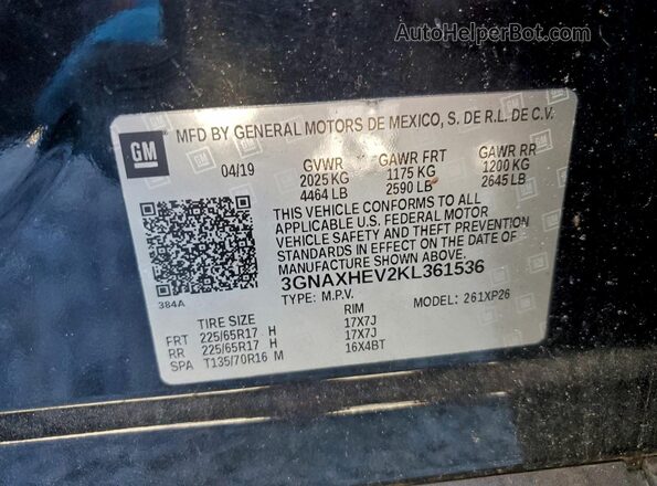 3GNAXHEV2KL361536 2019 CHEVROLET EQUINOX Черный Вид наклейки с VIN-кодом