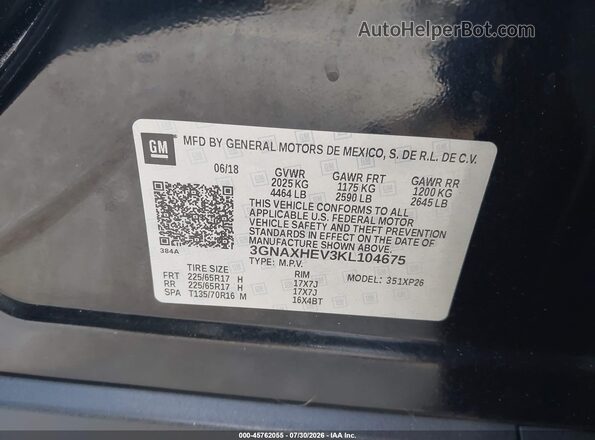 3GNAXHEV3KL104675 2019 CHEVROLET EQUINOX Черный Вид подкапотного пространства