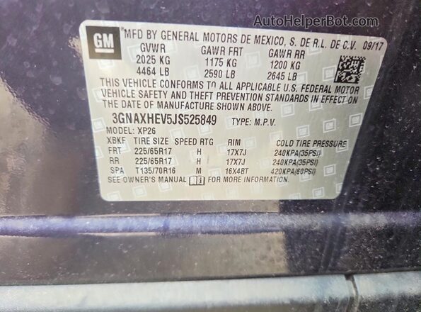3GNAXHEV5JS525849 2018 CHEVROLET EQUINOX Blue Vista de la etiqueta del VIN