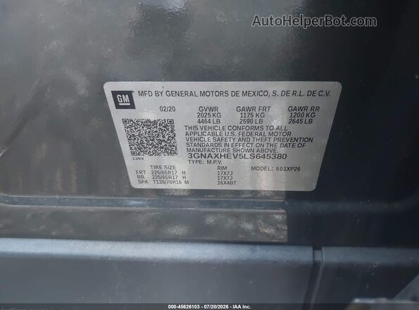 3GNAXHEV5LS645380 2020 CHEVROLET EQUINOX Gray ძრავის განყოფილების ხედი