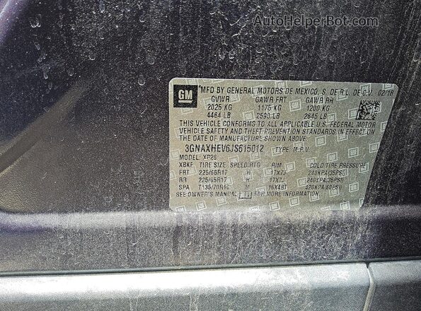 3GNAXHEV6JS615012 2018 CHEVROLET EQUINOX Blue VIN sticker view