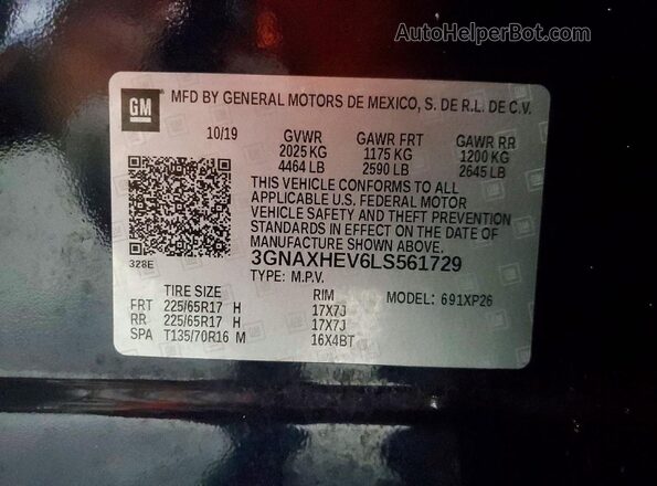 3GNAXHEV6LS561729 2020 CHEVROLET EQUINOX Синий Вид наклейки с VIN-кодом
