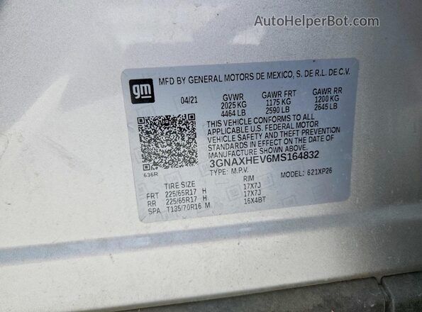 3GNAXHEV6MS164832 2021 CHEVROLET EQUINOX Silver VIN sticker view