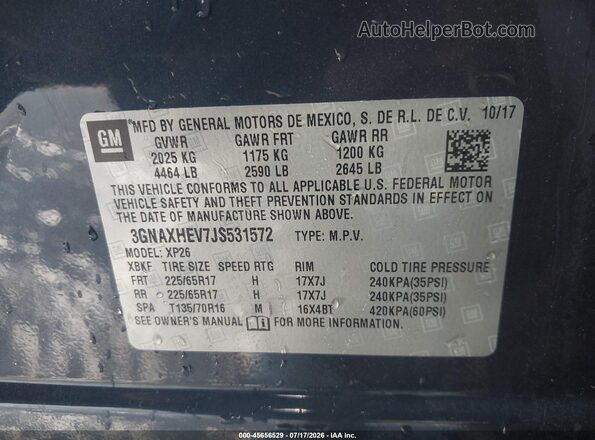 3GNAXHEV7JS531572 2018 CHEVROLET EQUINOX Purple Engine compartment view