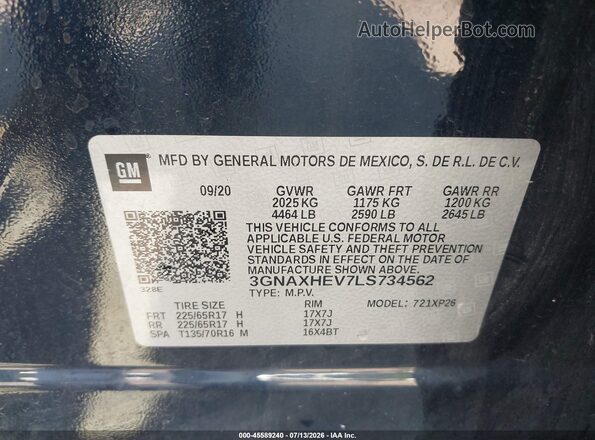 3GNAXHEV7LS734562 2020 CHEVROLET EQUINOX Dark Blue Вид підкапотного простору