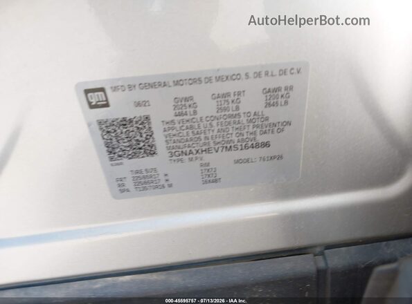 3GNAXHEV7MS164886 2021 CHEVROLET EQUINOX Silver Շարժիչի բաժամունքի տեսք
