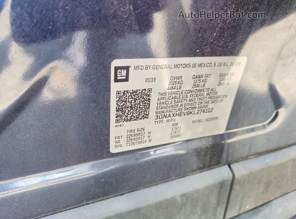 3GNAXHEV8KL274112 2019 CHEVROLET EQUINOX Blue Вид наклейки з VIN-кодом