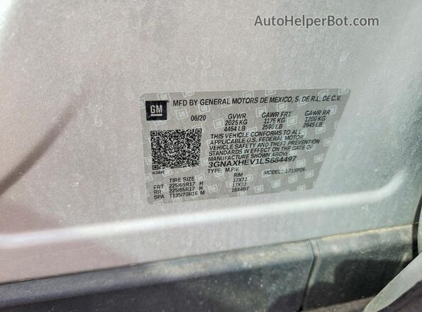 3GNAXHEV1LS684497 2020 CHEVROLET EQUINOX Silver Widok naklejki z numerem VIN
