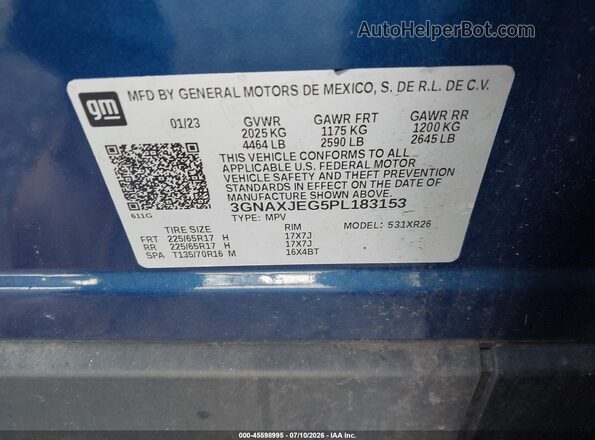 3GNAXJEG5PL183153 2023 CHEVROLET EQUINOX Blue Engine compartment view