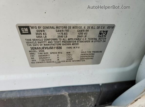 3GNAXJEV0JS611836 2018 CHEVROLET EQUINOX White Vista de la etiqueta del VIN