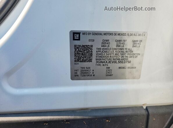 3GNAXJEV0LS513750 2020 CHEVROLET EQUINOX Белый Вид наклейки с VIN-кодом