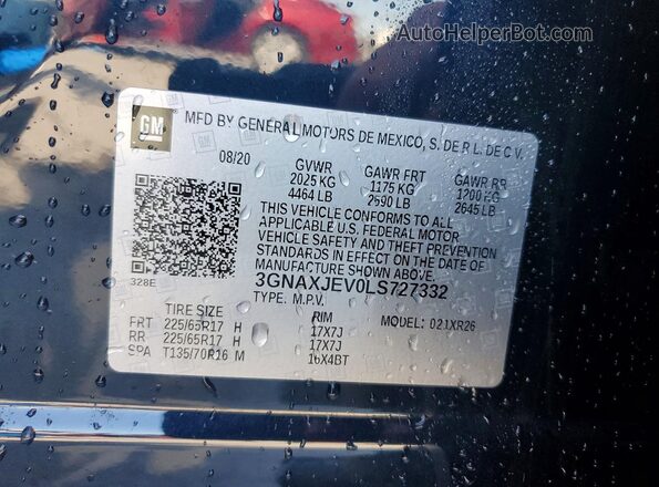 3GNAXJEV0LS727332 2020 CHEVROLET EQUINOX Blue VIN կոդի պիտակի տեսք