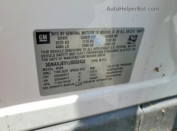 3GNAXJEV1JS502432 2018 CHEVROLET EQUINOX Белый Вид наклейки с VIN-кодом