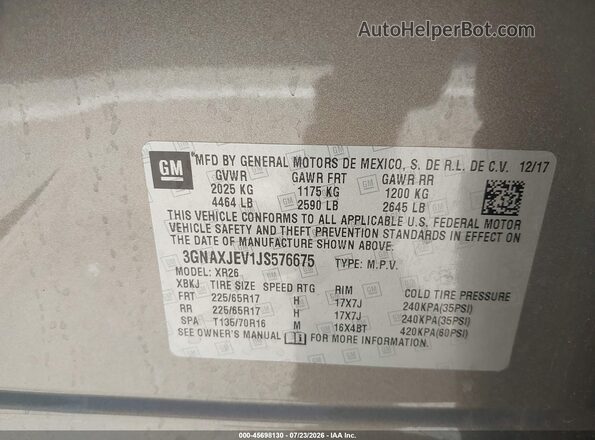 3GNAXJEV1JS576675 2018 CHEVROLET EQUINOX Gray Вид підкапотного простору