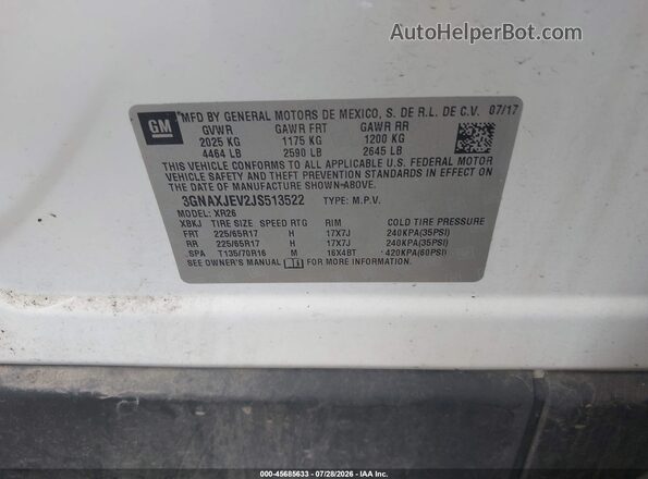 3GNAXJEV2JS513522 2018 CHEVROLET EQUINOX White Շարժիչի բաժամունքի տեսք