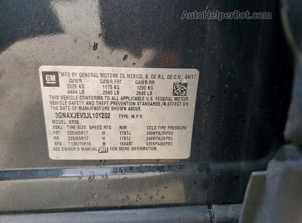 3GNAXJEV3JL101202 2018 CHEVROLET EQUINOX Gray Widok naklejki z numerem VIN