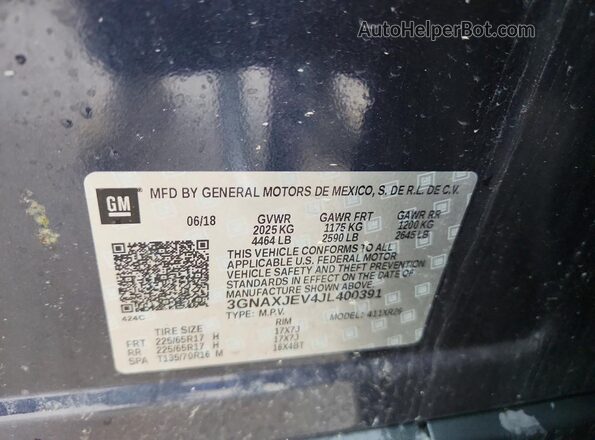 3GNAXJEV4JL400391 2018 CHEVROLET EQUINOX Blue VIN sticker view