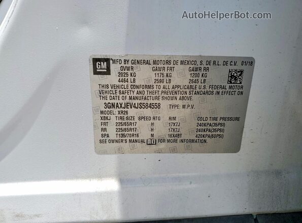 3GNAXJEV4JS584558 2018 CHEVROLET EQUINOX White Widok komory silnika