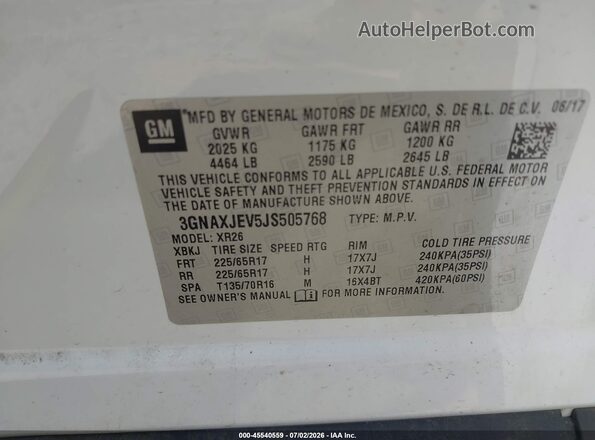 3GNAXJEV5JS505768 2018 CHEVROLET EQUINOX White Widok komory silnika