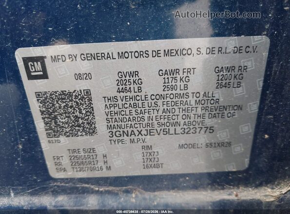 3GNAXJEV5LL323775 2020 CHEVROLET EQUINOX Blue Widok komory silnika