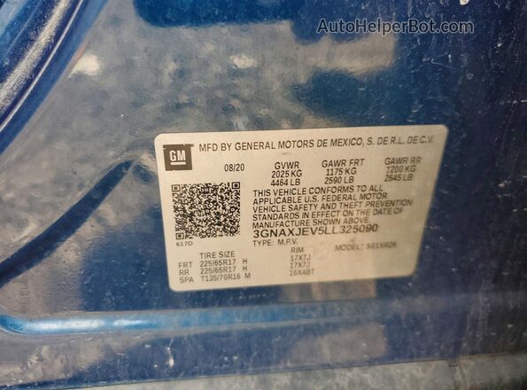 3GNAXJEV5LL325090 2020 CHEVROLET EQUINOX Blue VIN sticker view