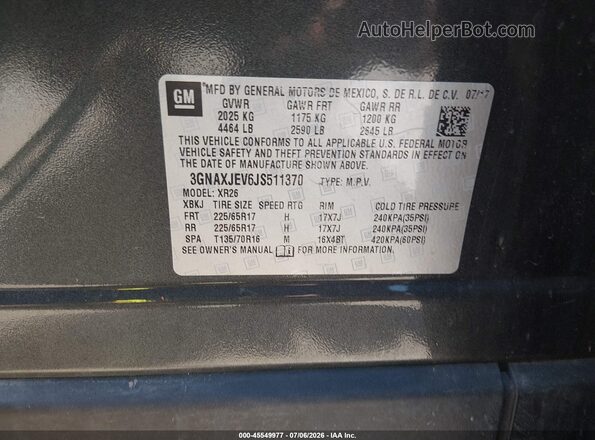 3GNAXJEV6JS511370 2018 CHEVROLET EQUINOX Gray Vista del compartimento del motor
