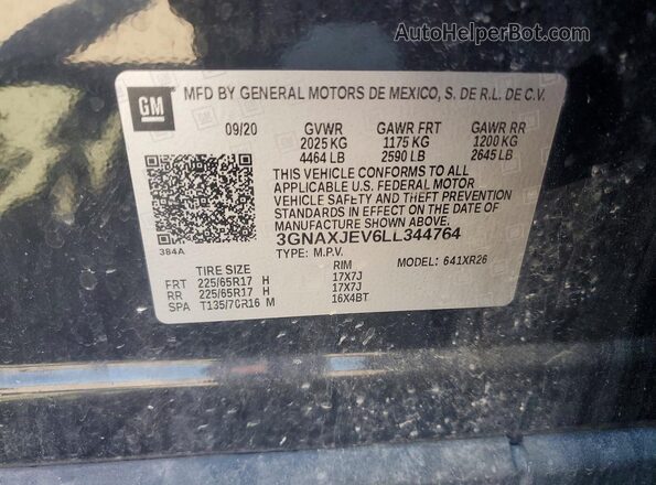 3GNAXJEV6LL344764 2020 CHEVROLET EQUINOX Black Vista de la etiqueta del VIN