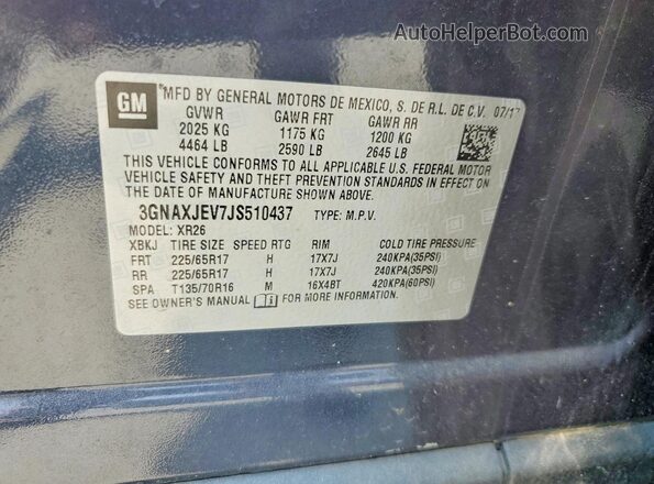 3GNAXJEV7JS510437 2018 CHEVROLET EQUINOX Blue Widok naklejki z numerem VIN