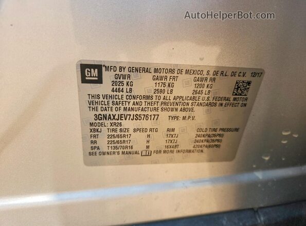 3GNAXJEV7JS576177 2018 CHEVROLET EQUINOX Gray Widok naklejki z numerem VIN