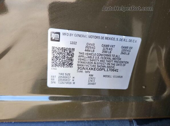 3GNAXKEG0PL170641 2023 CHEVROLET EQUINOX Brown Vista interior de 360 grados