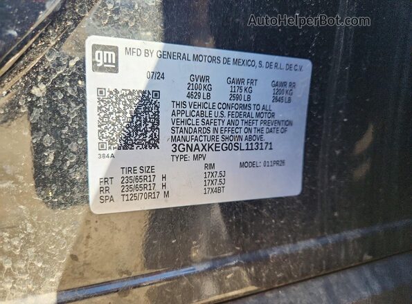 3GNAXKEG0SL113171 2025 CHEVROLET EQUINOX Черный Вид наклейки с VIN-кодом