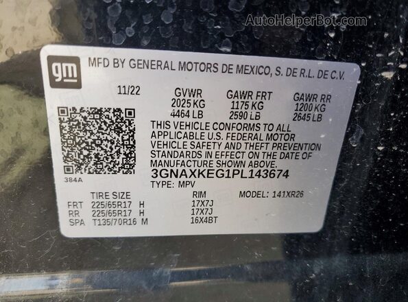3GNAXKEG1PL143674 2023 CHEVROLET EQUINOX Black Вид наклейки з VIN-кодом