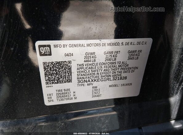 3GNAXKEG1RL321828 2024 CHEVROLET EQUINOX Black Widok komory silnika