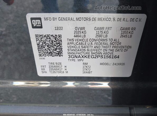 3GNAXKEG2PS156164 2023 CHEVROLET EQUINOX Серый Вид подкапотного пространства