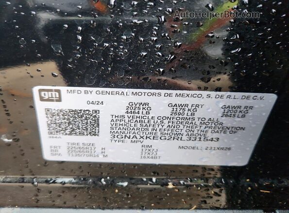 3GNAXKEG2RL331543 2024 CHEVROLET EQUINOX Black VIN sticker view