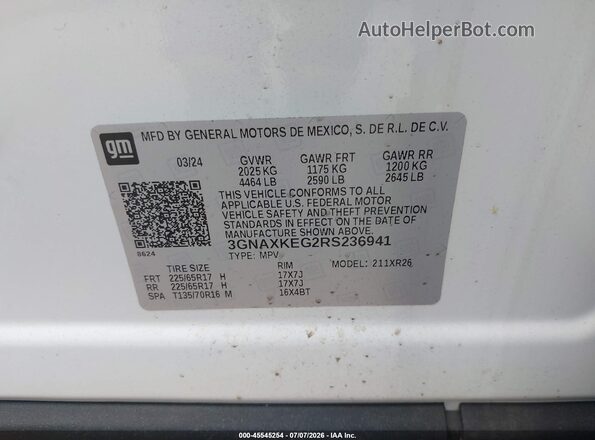 3GNAXKEG2RS236941 2024 CHEVROLET EQUINOX Белый Вид подкапотного пространства