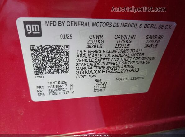 3GNAXKEG2SL275903 2025 CHEVROLET EQUINOX Red Engine compartment view