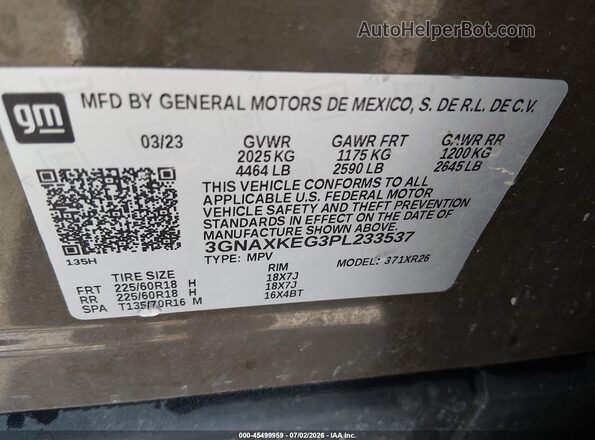 3GNAXKEG3PL233537 2023 CHEVROLET EQUINOX Brown Շարժիչի բաժամունքի տեսք