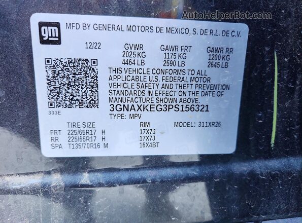 3GNAXKEG3PS156321 2023 CHEVROLET EQUINOX Charcoal Շարժիչի բաժամունքի տեսք