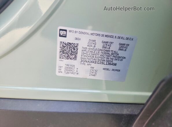 3GNAXKEG3SL136458 2025 CHEVROLET EQUINOX Green VIN կոդի պիտակի տեսք